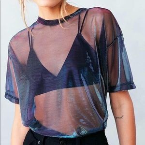 Silence + Noise Iridescent Shimmer Mesh Tee